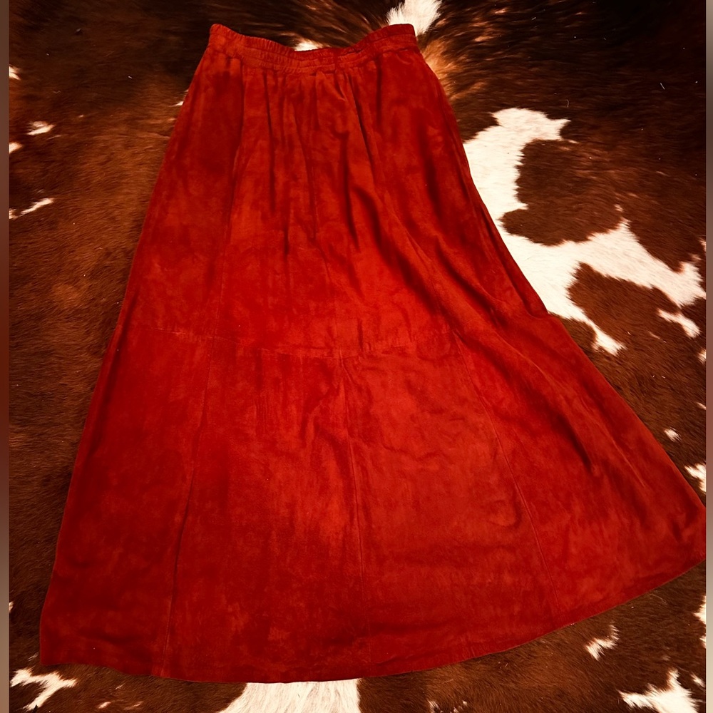 Vintage 1980’s Boho Western Rust Brown Suede Maxi Skirt - Liz Roberts